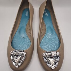 Oka-B  Ballet Flats Womens Size 9 Tan Jelly Jeweled Slip On Shoes Support